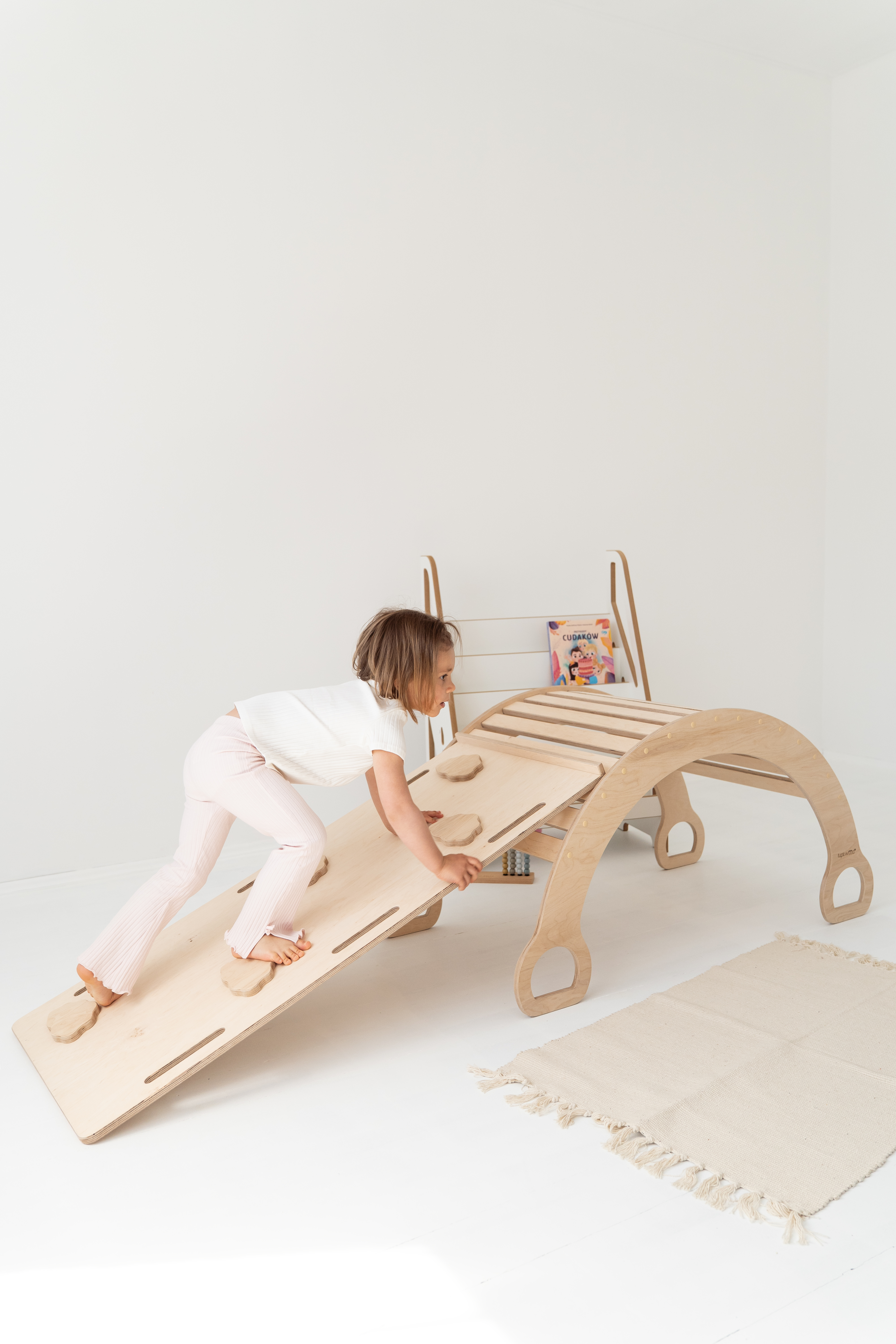 2-in-1 Montessori klimboog met Glijbaan met Wolkjes - Groot