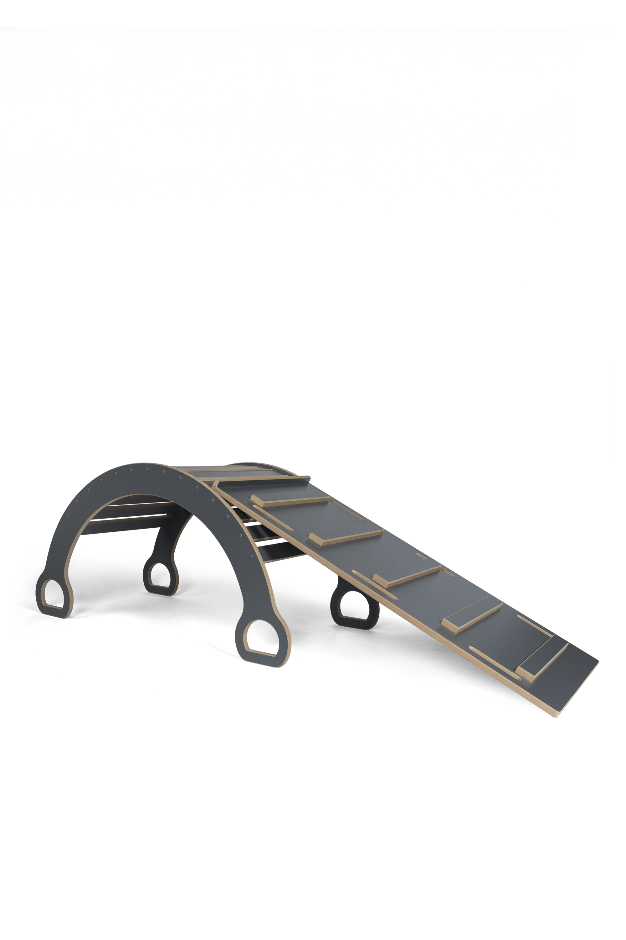 Grijze 2-in-1 Montessori klimboog met Glijbaan met ladder - Groot