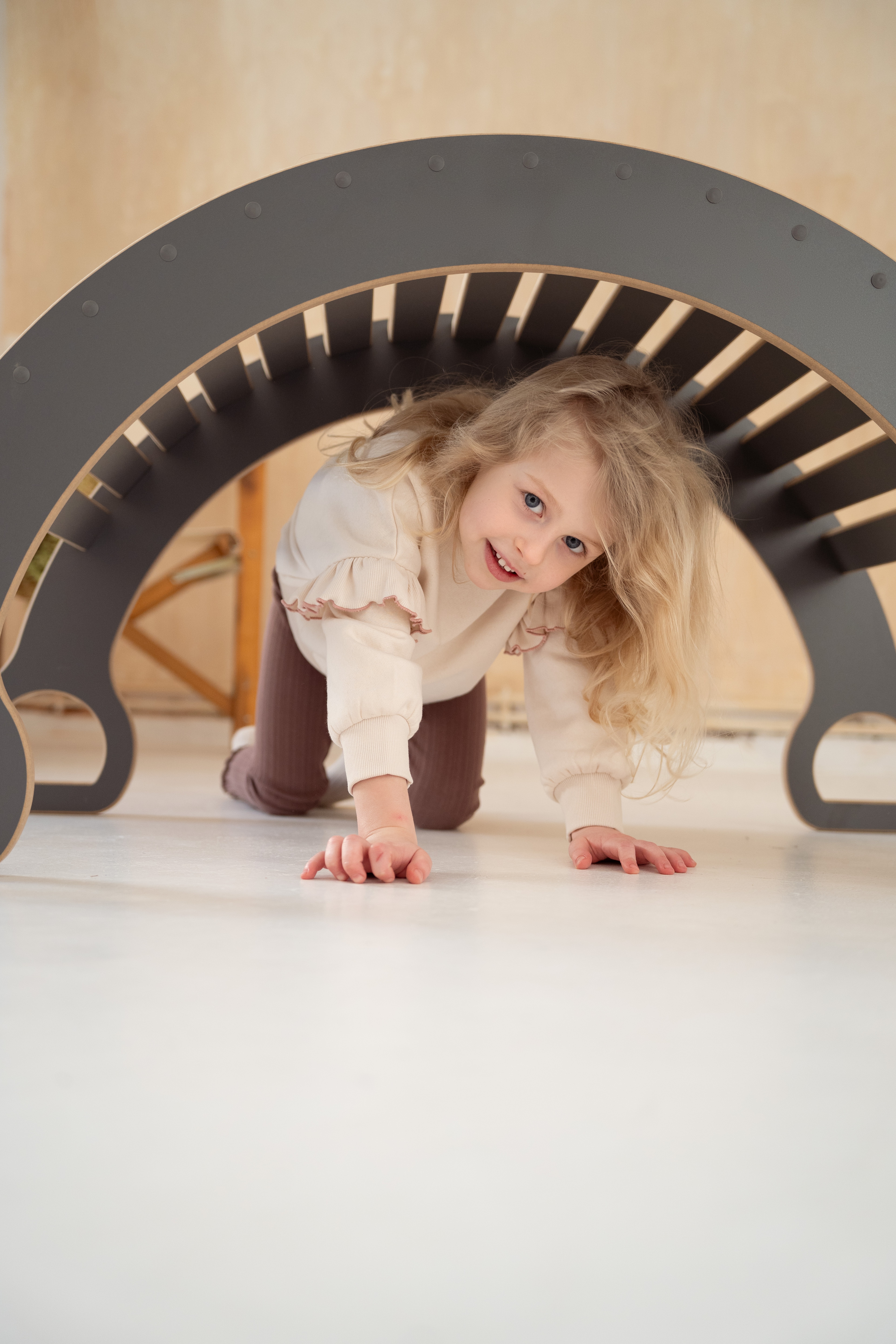 Grijze 2-in-1 Montessori klimboog met Glijbaan met ladder - Groot