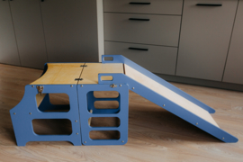 Modulair leertoren, keukenkruk, bureau en glijbaan - blauw