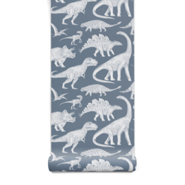 Dinosaurus behang blauw