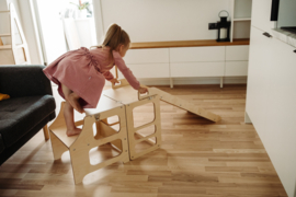 Modulair leertoren, keukenkruk, bureau en glijbaan - Naturel