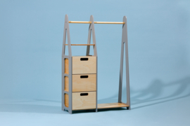 Montessori kledingkast met lades en rechthoekige grepen -  Grijs