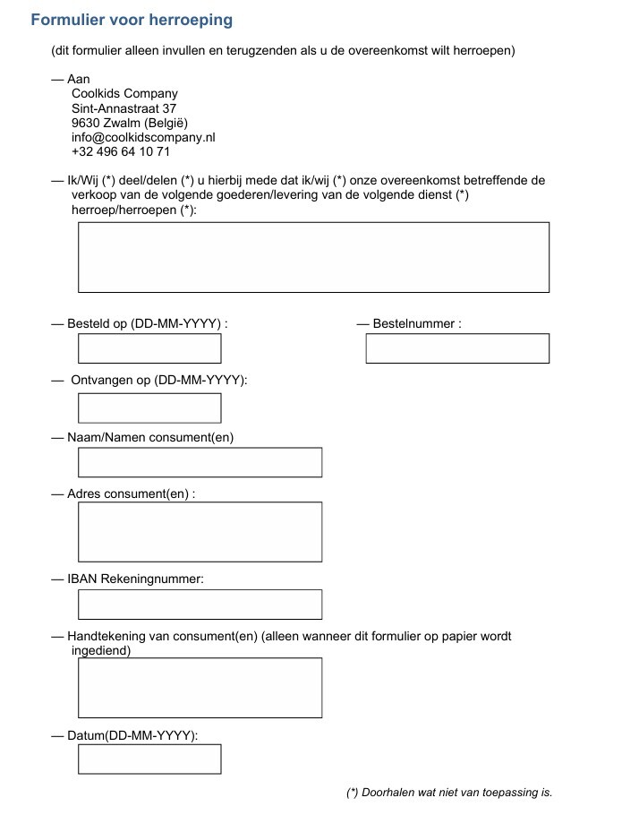 Formulier voor herroeping