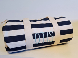 Logeertas met geborduurde naam "Nautical Style" (marine/roze/grijs) met GRATIS toilettas