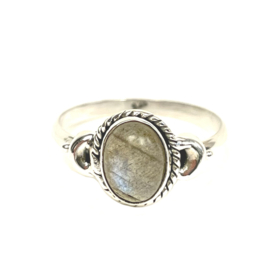 Tiny Oval Labradorite Ring Sterling Silver