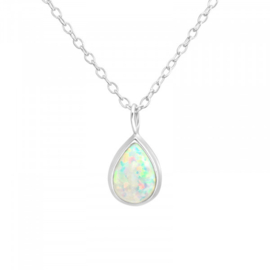Fire Snow Opal Necklace Sterling Silver