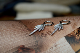 Feather Hoop Earrings - Zirconia - Sterling Silver Oorbellen