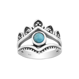 Turquoise Bali Crown Ring Sterling Silver
