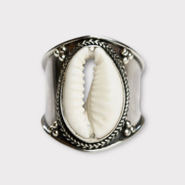 Tribal Cowrie Shell Ring Sterling Silver