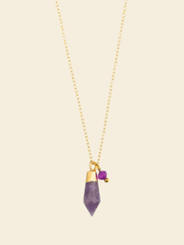 Amethist Punt Lange Ketting – Stainless Steel Goud