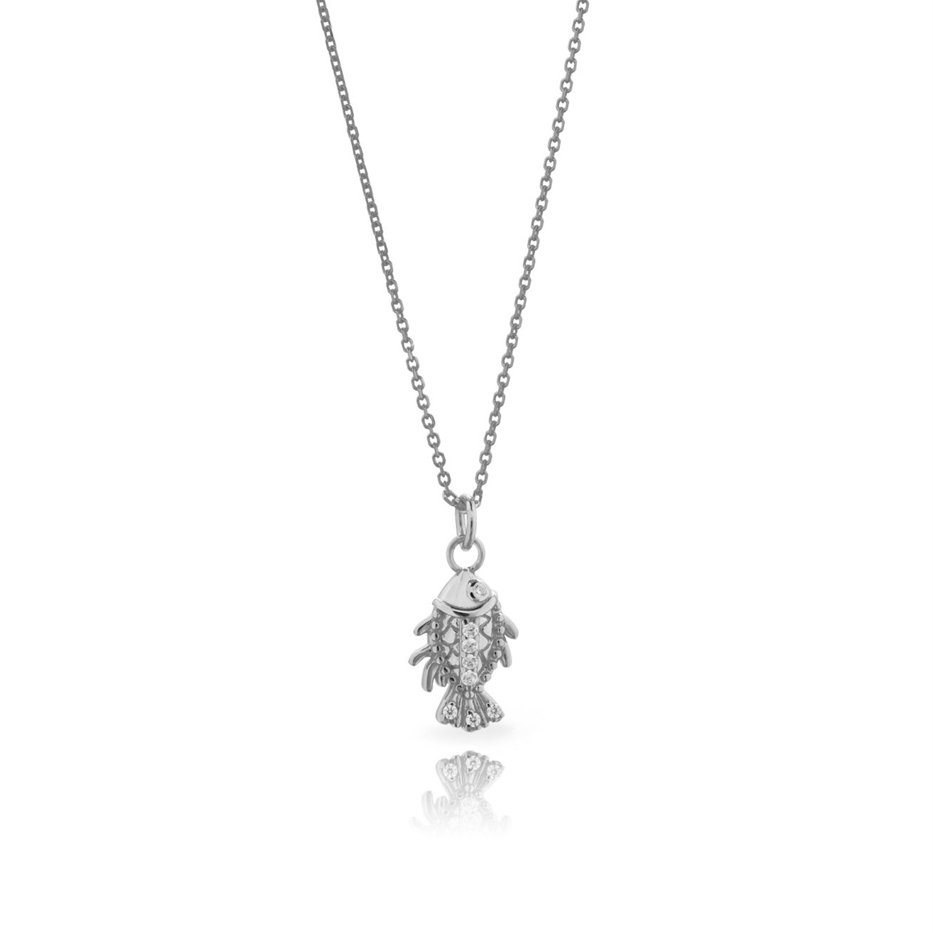Zirconia Fish Necklace Sterling Silver