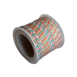 Gevlochten Koord 2mm Gold-Light Pink Turquoise (1 Mtr)