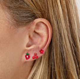 Red Flower Studs Gold Vermeil