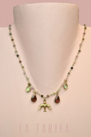 Gemstone & Swallow Charm Necklace Gold Plated