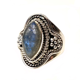 Marquise Labradorite Tribal Ring Sterling Silver 18