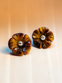 Tijgeroog Bloem Oorknopjes - Sterling Silver