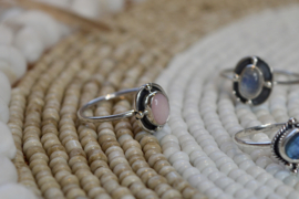 Pink Opal Disk Ring Sterling Silver