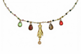 Gemstone & Hand Charm Necklace Gold Plated