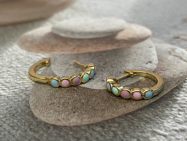 Pastel Multi Stone Hoops Gold Vermeil / Oorbellen