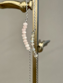 Rose Quartz Beads Bracelet Sterling Silver