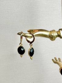 Black Onyx Gold Plated Earrings / Edelsteen Oorbellen
