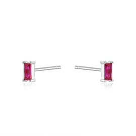 Rectangle Ruby Zircon Studs Sterling Silver Oorstekers