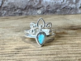 Lotus Crown Ring Labradorite Sterling Silver 17.25