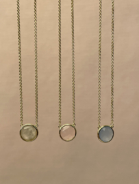 Round Blue Chalcedone Necklace Gold Vermeil