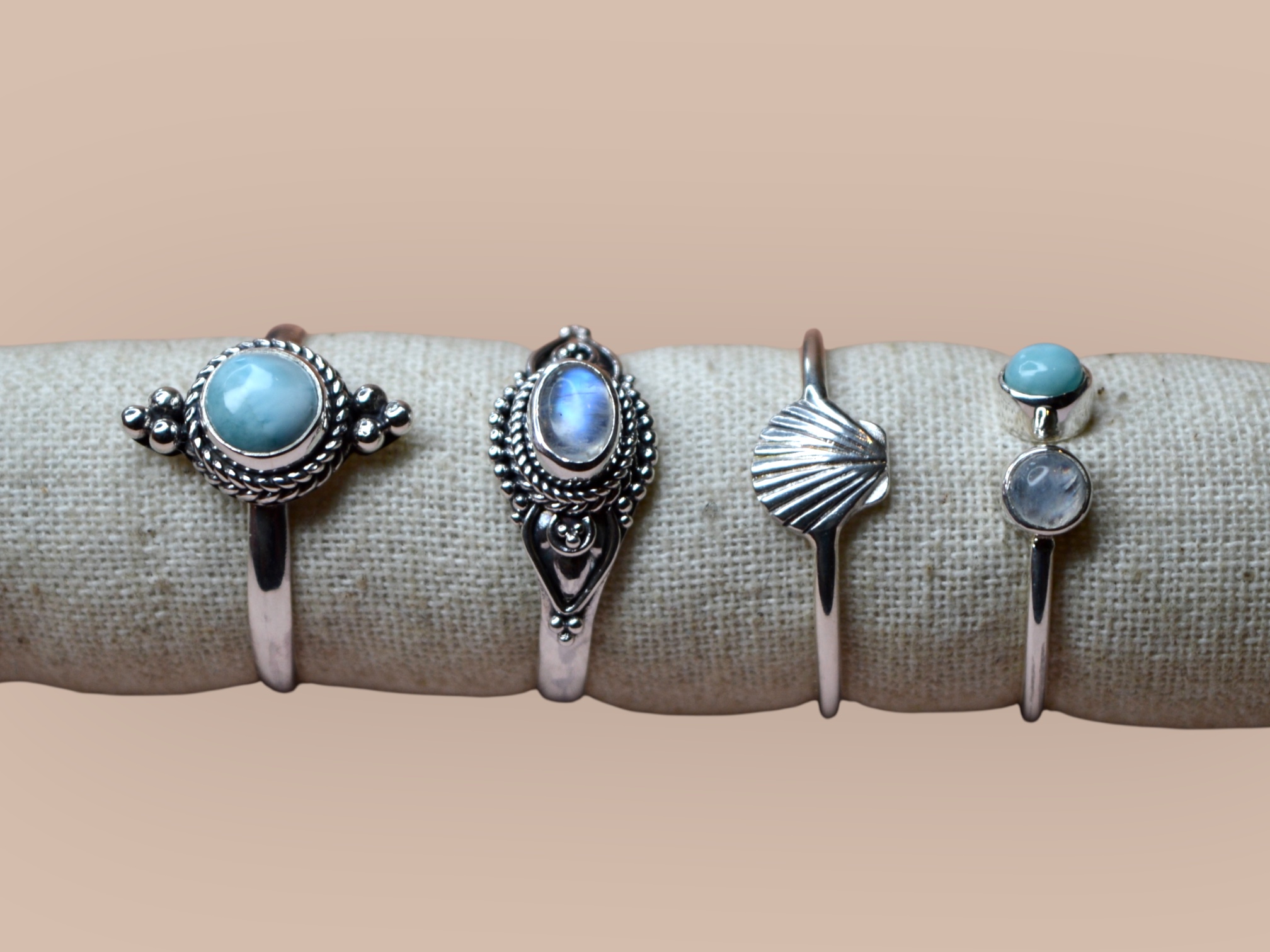 Double Dotted Larimar Ring Sterling Silver