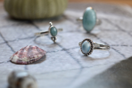 Dotted Oval Larimar Ring Sterling Silver