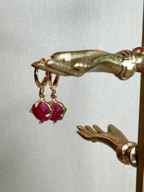 Ruby Gold Plated Earrings / Edelsteen Oorbellen