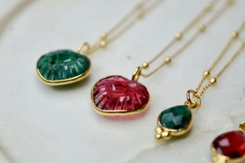 Gesneden Tourmalijn Hart Ketting - Gold Plated