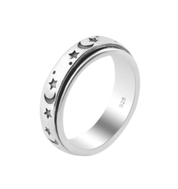 Moon & Stars Meditation Spinner Ring Sterling Silver