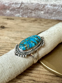 Blue Copper Turquoise Boho Ring Sterling Silver