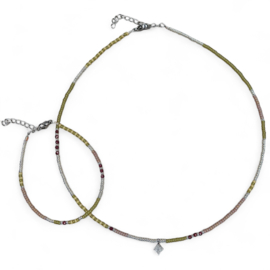 La Tarifa Natural Beaded  Set / Green Silver