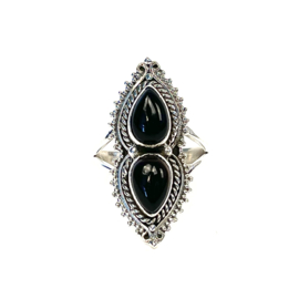 Black Onyx 2-Stone Ring Sterling Silver