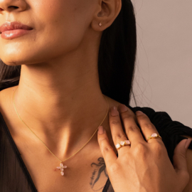 Rozenkwarts Kruis Ketting - Gold Vermeil