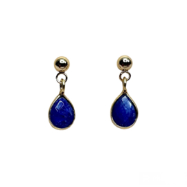 Blue Sapphire Gold Plated Earstuds / Edelsteen Oorstekers