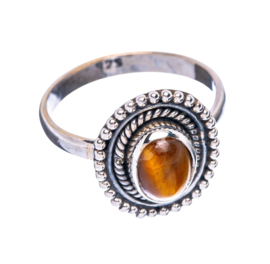 Tiger Eye Dotted Oval Ring / Sterling Silver 17.25