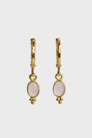 Rozenkwarts Oval Bali Oorbellen - Gold Plated