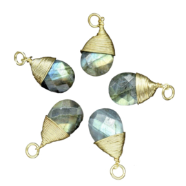 Wire Wrapped Labradorite Pendant Gold Plated (Large)