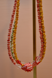 Striped Beads Green Leaf Ketting