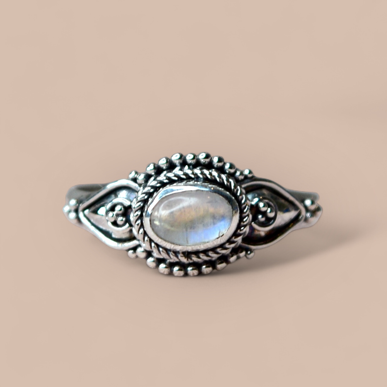 Oval Moonstone Nusa Ring Sterling Silver