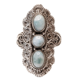 Larimar 3-Stone Boho Ring Sterling Silver