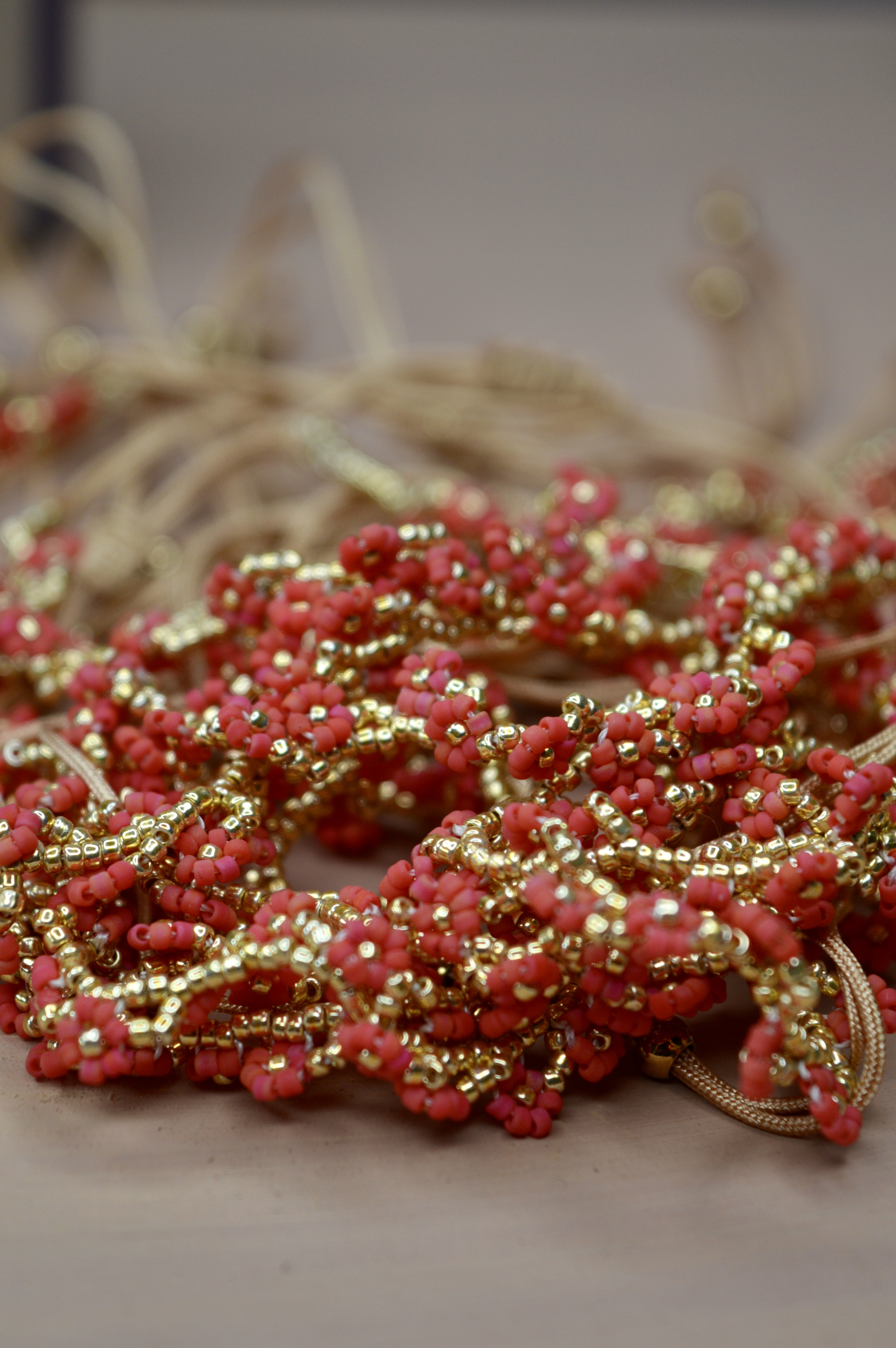 Beaded Multi Flowers Bracelet/ Anklet  Cherry
