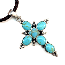 Turquoise Cross Necklace Sterling Silver