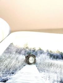 Tribal Oval Moonstone Ring Sterling Silver