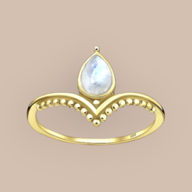 Moonstone Drop Chevron Ring Gold Vermeil