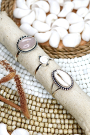 Dotted Oval Rose Quartz Ring / Sterling Silver